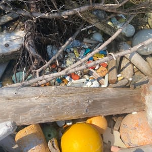 piles of styrofoam on a beach