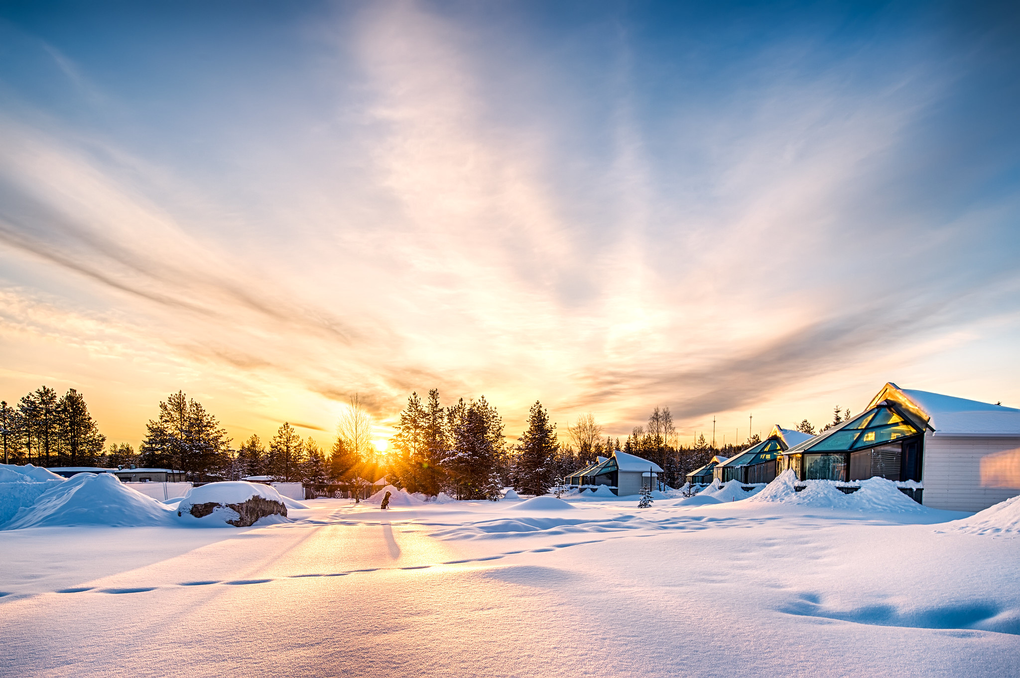 Sunrise at Santa's Igloos Arctic Circle, Rovaniemi, Finland