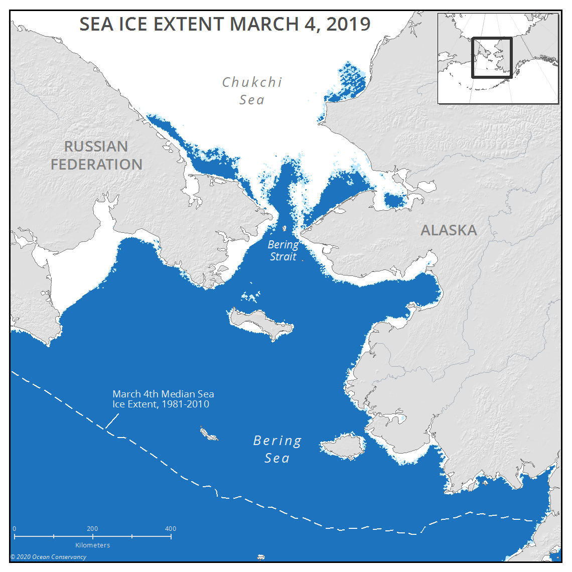 Bering Sea Ice 2019 March 4th sea ice extent