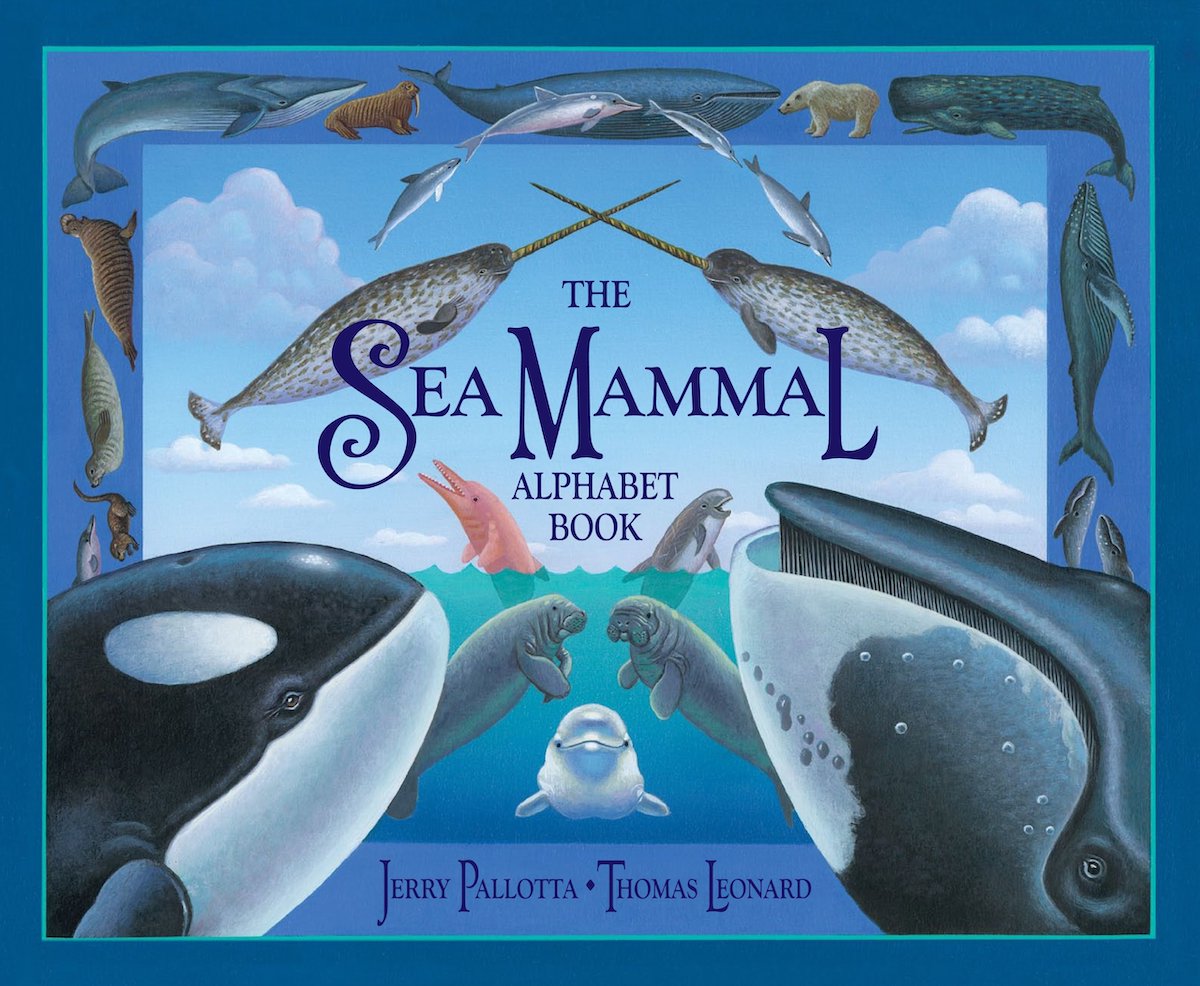 The cover of the book The Sea Mammal Alphabet Book by Jerry Palotta depicts a few sea mammals including an orca.