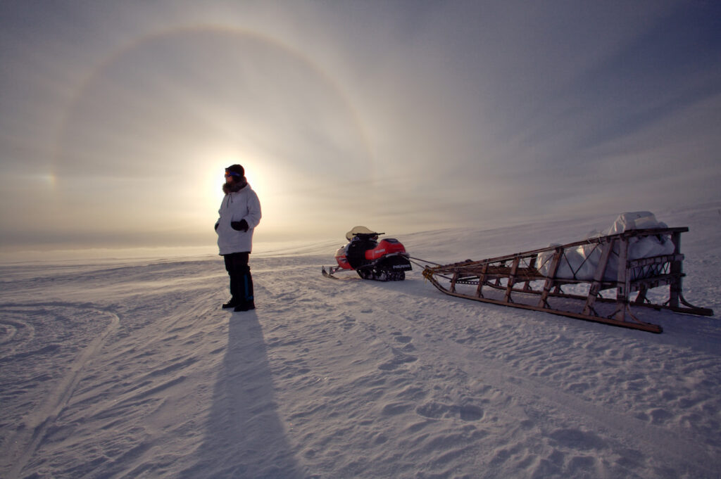 Person by sled in the Arctic